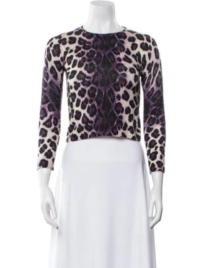 Pre-owned Samantha Sung Cashmere Animal Print Sweater In Purple