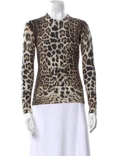 Pre-owned Samantha Sung Cashmere Animal Print Sweater W/ Tags In Neutral