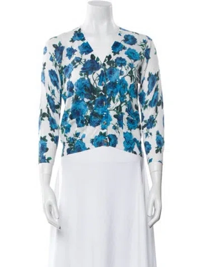 Pre-owned Samantha Sung Cashmere Floral Print Sweater In Blue