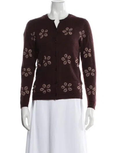 Pre-owned Samantha Sung Cashmere Floral Print Sweater In Burgundy