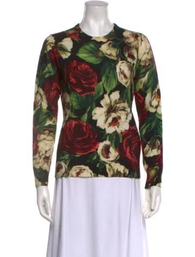 Pre-owned Samantha Sung Cashmere Floral Print Sweater In Green
