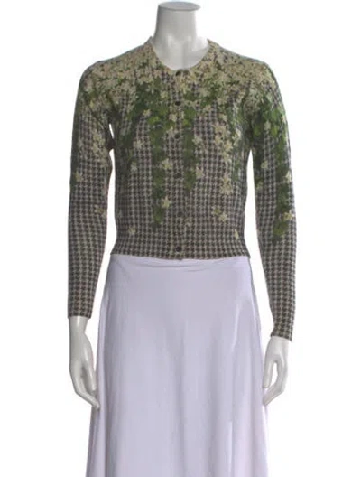 Pre-owned Samantha Sung Cashmere Floral Print Sweater In Green