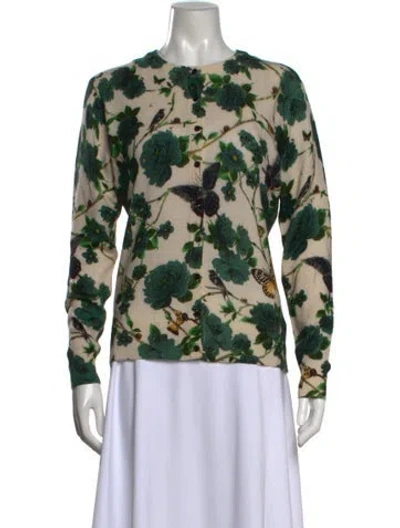 Pre-owned Samantha Sung Cashmere Floral Print Sweater In Green