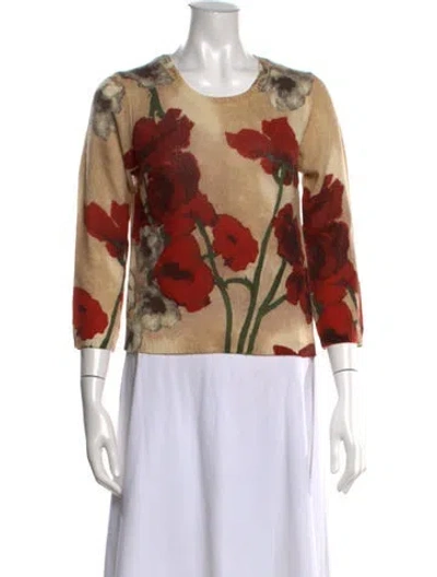 Pre-owned Samantha Sung Cashmere Floral Print Sweater In Multi
