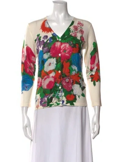 Pre-owned Samantha Sung Cashmere Floral Print Sweater In Neutral