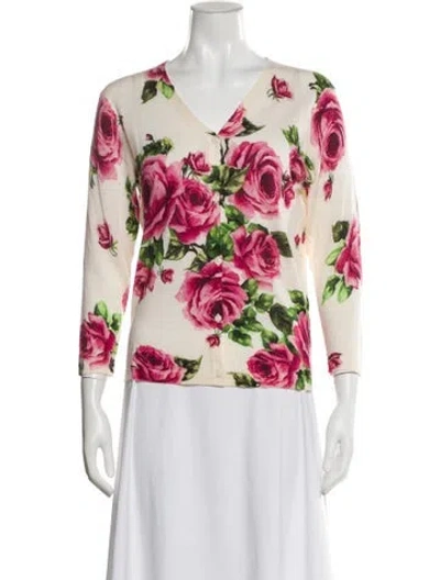 Pre-owned Samantha Sung Cashmere Floral Print Sweater In Pink