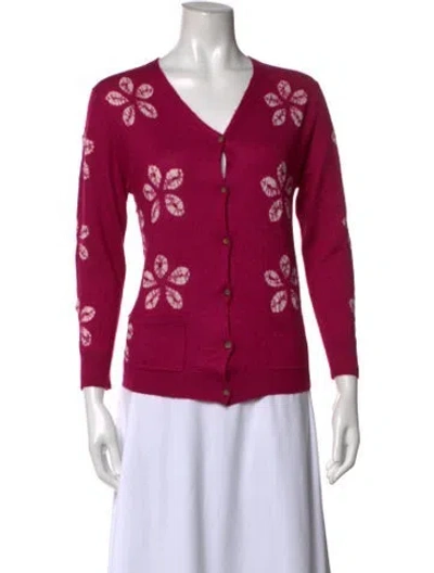 Pre-owned Samantha Sung Cashmere Floral Print Sweater In Pink