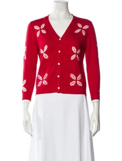 Pre-owned Samantha Sung Cashmere Floral Print Sweater In Red