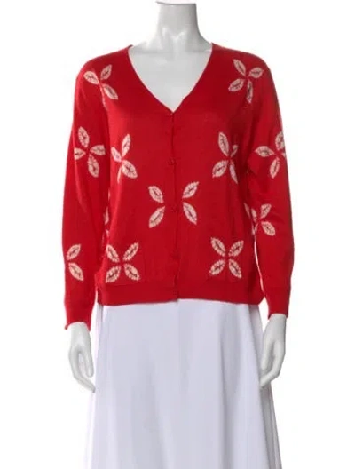 Pre-owned Samantha Sung Cashmere Floral Print Sweater In Red