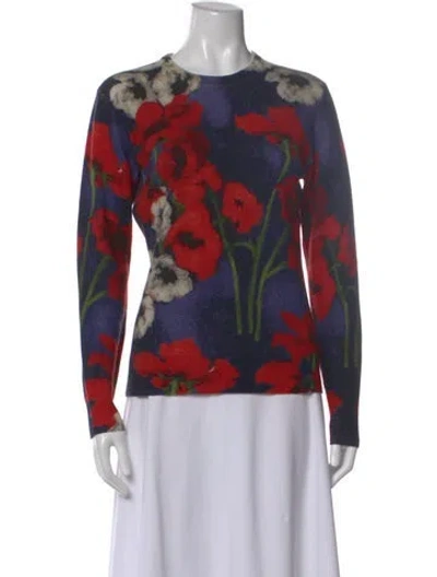 Pre-owned Samantha Sung Cashmere Floral Print Sweater In Red
