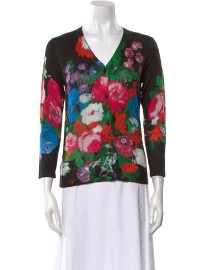 Pre-owned Samantha Sung Cashmere Floral Print Sweater W/ Tags In Black