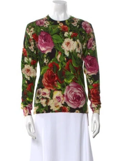 Pre-owned Samantha Sung Cashmere Floral Print Sweater W/ Tags In Green