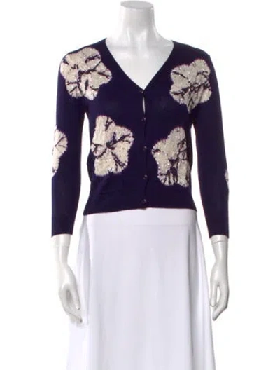 Pre-owned Samantha Sung Cashmere Floral Print Sweater W/ Tags In Multi