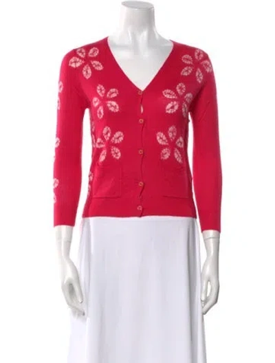 Pre-owned Samantha Sung Cashmere Floral Print Sweater W/ Tags In Pink