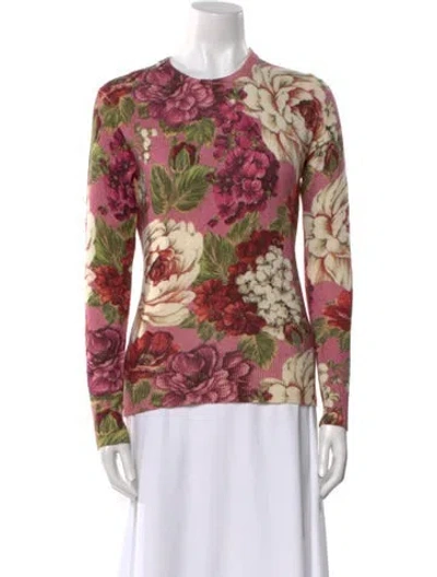 Pre-owned Samantha Sung Cashmere Floral Print Sweater W/ Tags In Pink