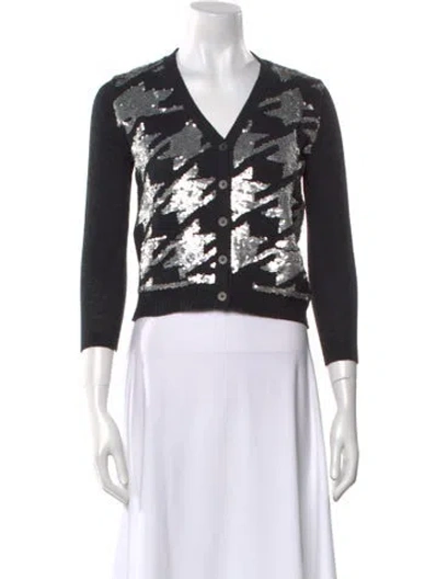 Pre-owned Samantha Sung Cashmere Houndstooth Print Sweater W/ Tags In Gray