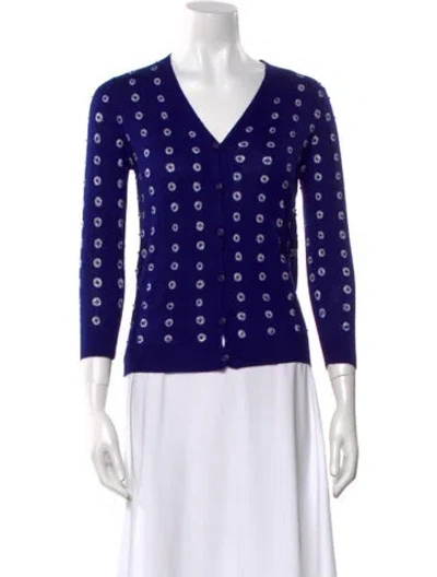 Pre-owned Samantha Sung Cashmere Polka Dot Print Sweater W/ Tags In Blue
