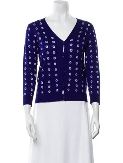 Pre-owned Samantha Sung Cashmere Polka Dot Print Sweater W/ Tags In Blue