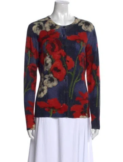 Pre-owned Samantha Sung Cashmere Printed Sweater In Blue