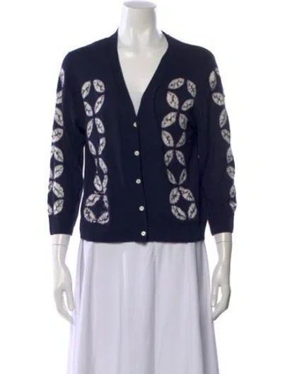 Pre-owned Samantha Sung Cashmere Printed Sweater In Blue