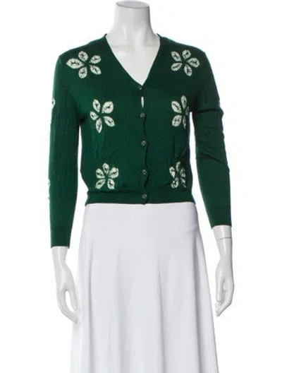 Pre-owned Samantha Sung Cashmere Printed Sweater In Green
