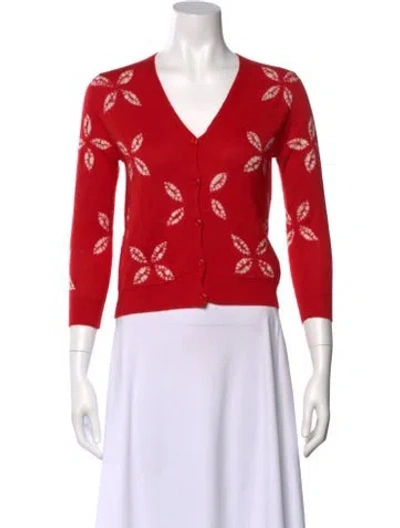 Pre-owned Samantha Sung Cashmere Printed Sweater In Red