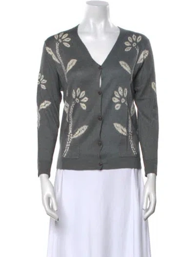 Pre-owned Samantha Sung Cashmere Printed Sweater W/ Tags In Gray