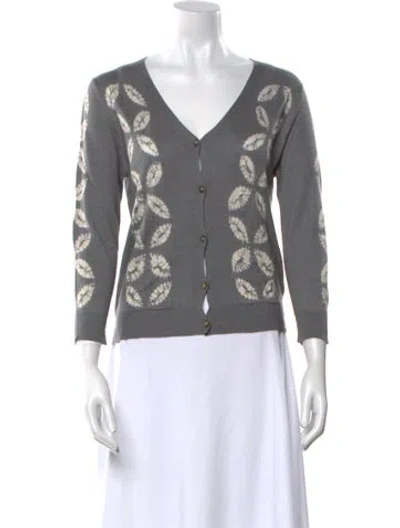 Pre-owned Samantha Sung Cashmere Printed Sweater W/ Tags In Gray