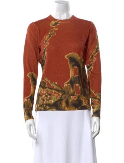 Pre-owned Samantha Sung Cashmere Printed Sweater W/ Tags In Orange