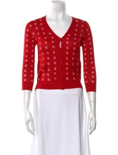 Pre-owned Samantha Sung Cashmere Printed Sweater W/ Tags In Red