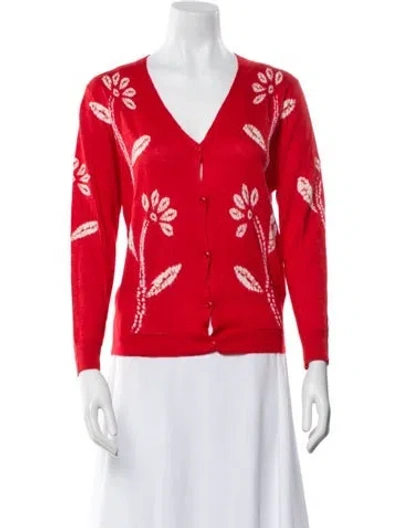 Pre-owned Samantha Sung Cashmere Printed Sweater W/ Tags In Red