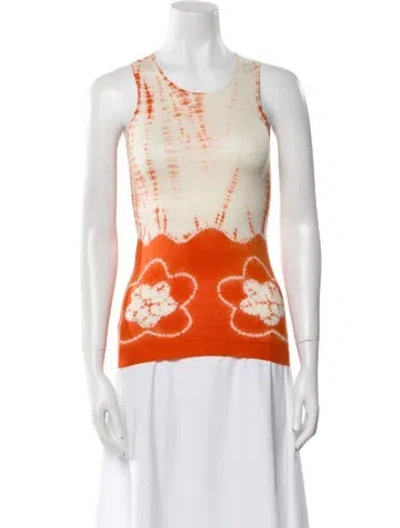 Pre-owned Samantha Sung Cashmere Printed Top W/ Tags In Orange