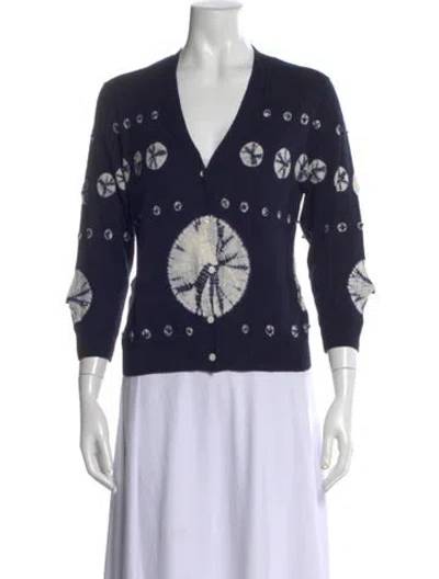 Pre-owned Samantha Sung Cashmere Tie-dye Print Sweater In Blue