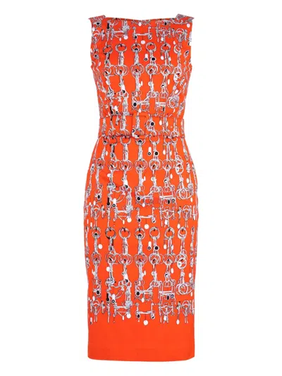 Samantha Sung Celine Chain-link Print Dress In Orange