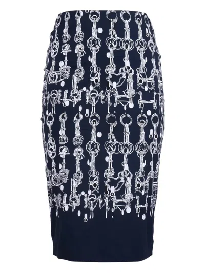 Samantha Sung Chain-link Print Pencil Skirt In Blue