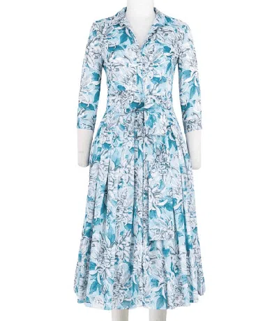 Samantha Sung Chrysanthemum Flower Cs60s Audrey Dress #1 Long Dress In Blue