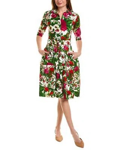 Pre-owned Samantha Sung Claire Shirtdress Women's In Rose Garden White Red Rose