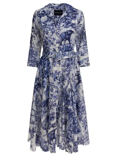 Samantha Sung Shirt Dress With Blue And White Toile Print