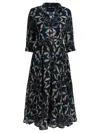 Samantha Sung Blue Printed Wool Dress In Blue