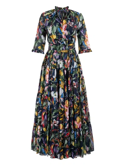 Samantha Sung Eden Floral-print Ruffled Maxi Dress In Blue