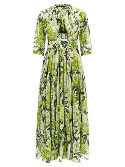 Samantha Sung Eden Long Dress In Cotton Muslin With All Print In Green