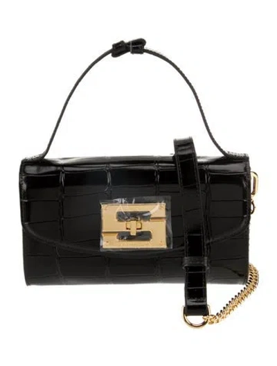 Pre-owned Samantha Sung Embossed Leather Crossbody Bag In Black
