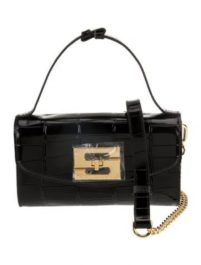Pre-owned Samantha Sung Embossed Leather Crossbody Bag In Black