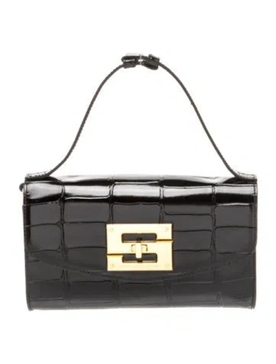 Pre-owned Samantha Sung Embossed Leather Shoulder Bag In Black