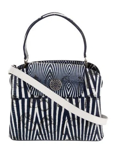 Pre-owned Samantha Sung Embossed Leather Shoulder Bag In Blue