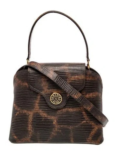 Pre-owned Samantha Sung Embossed Leather Top Handle Bag In Black