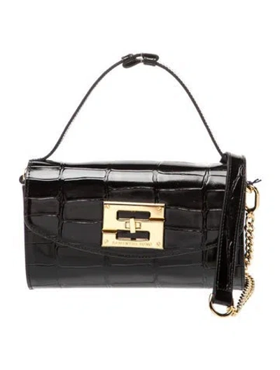 Pre-owned Samantha Sung Embossed Leather Top Handle Bag In Black