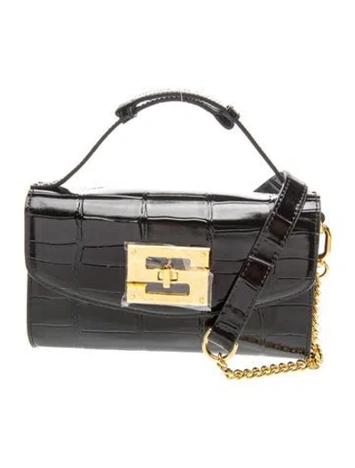 Pre-owned Samantha Sung Embossed Leather Top Handle Bag In Black