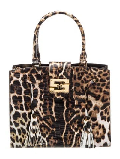 Pre-owned Samantha Sung Embossed Leather Top Handle Bag In Brown