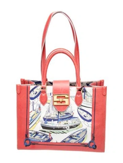 Pre-owned Samantha Sung Embossed Leather Top Handle Bag Medium In Red
